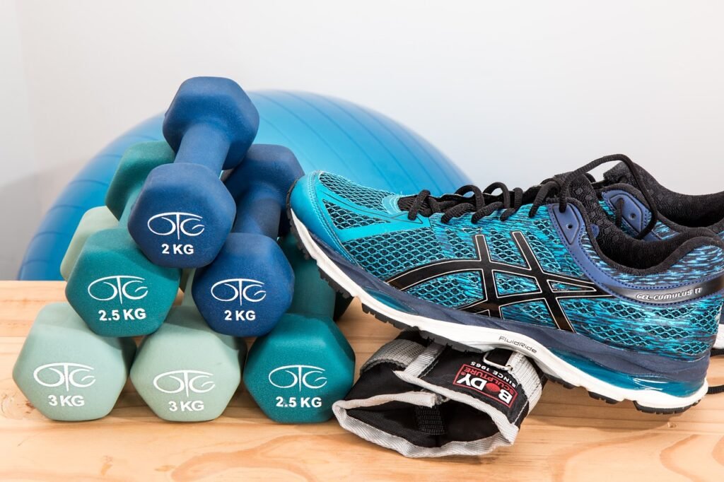 Shoes and dumbbells